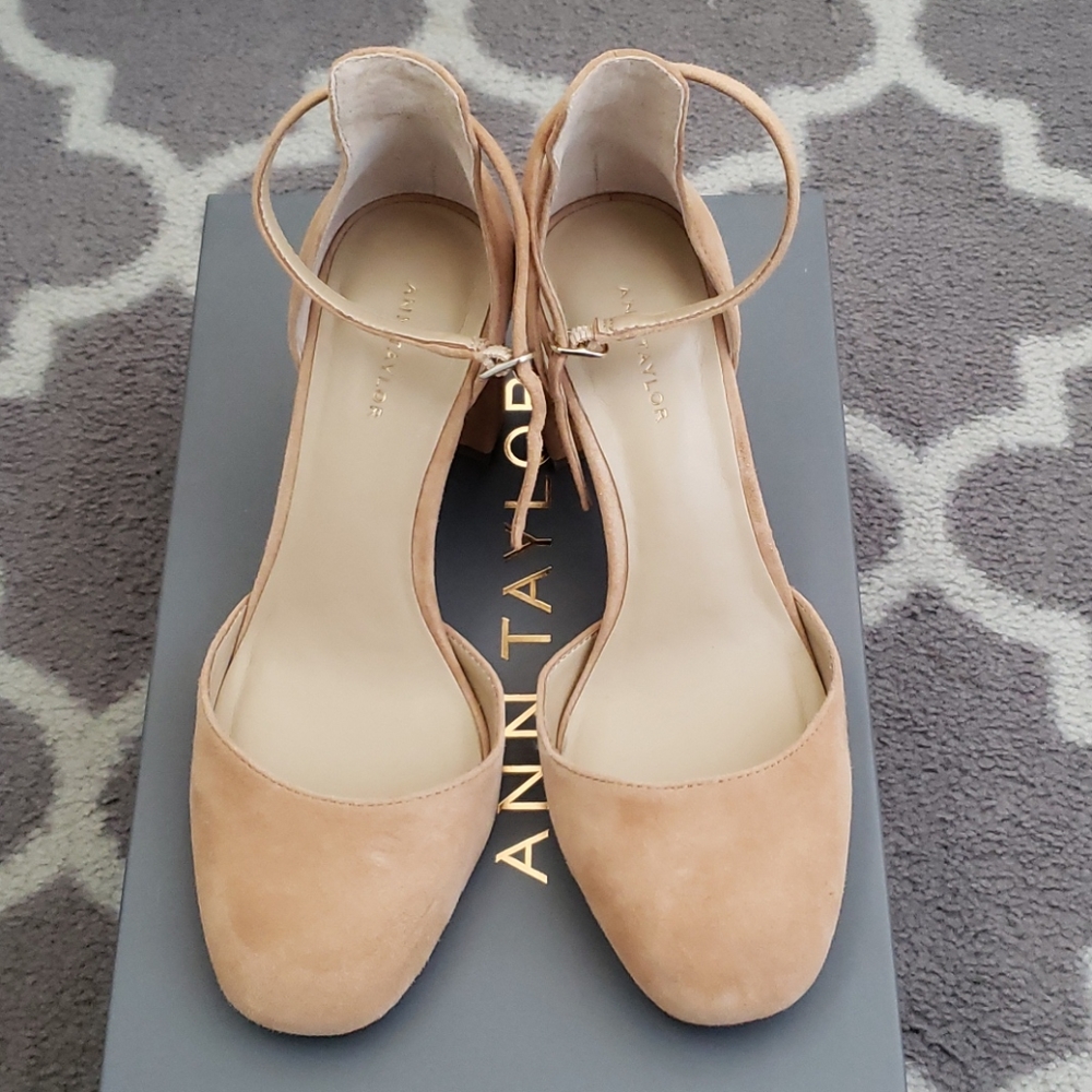 suede block heel pump